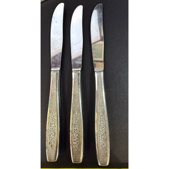 Oneida Other - Simeon L & George H Rogers Oneida Spring Ballad 3 Dinner Knives Stainless